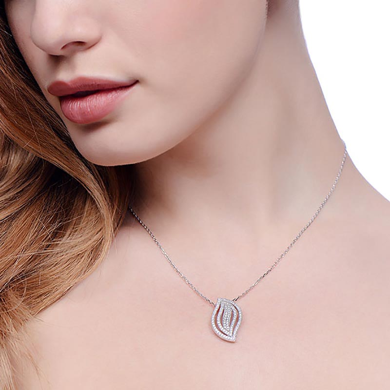 925 Sterling Silver Leaf Necklace Set With CZs - FJewellery