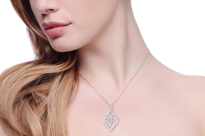 925 Sterling Silver Leaf Shaped Necklace Set With CZs - FJewellery