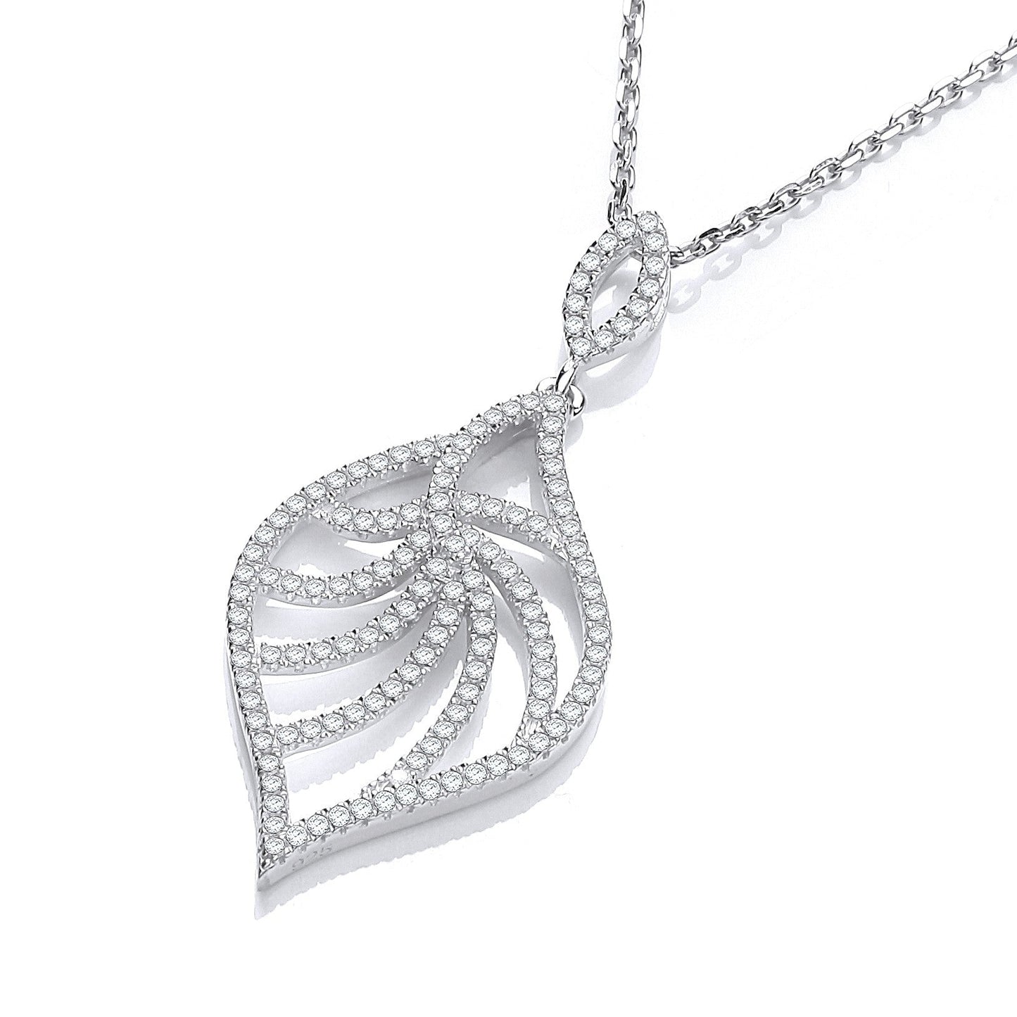 925 Sterling Silver Leaf Shaped Necklace Set With CZs - FJewellery