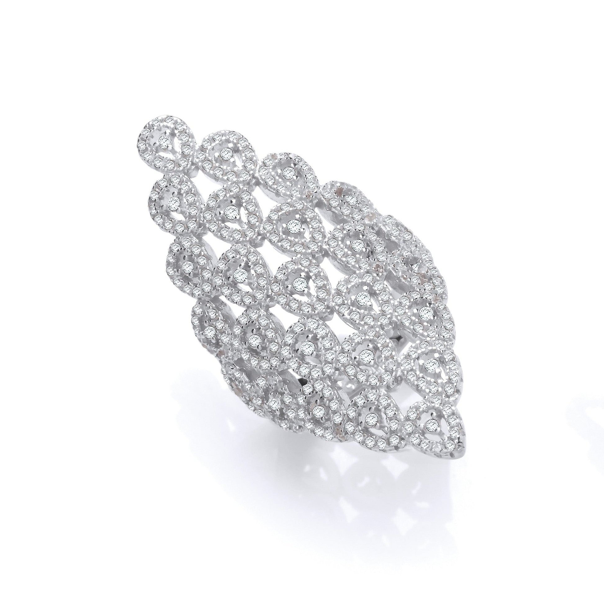 925 Sterling Silver Long Diamond Shape Design Cz Ring - FJewellery