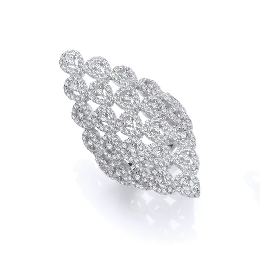 925 Sterling Silver Long Diamond Shape Design Cz Ring - FJewellery