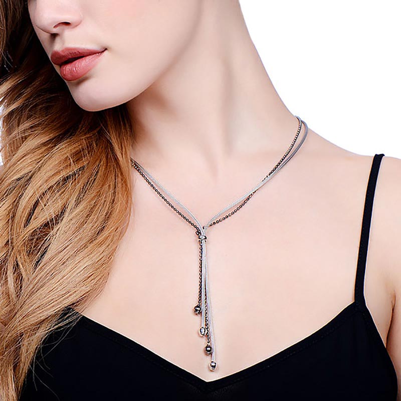 925 Sterling Silver Luscious Tassel Necklace - 20 Inches - FJewellery