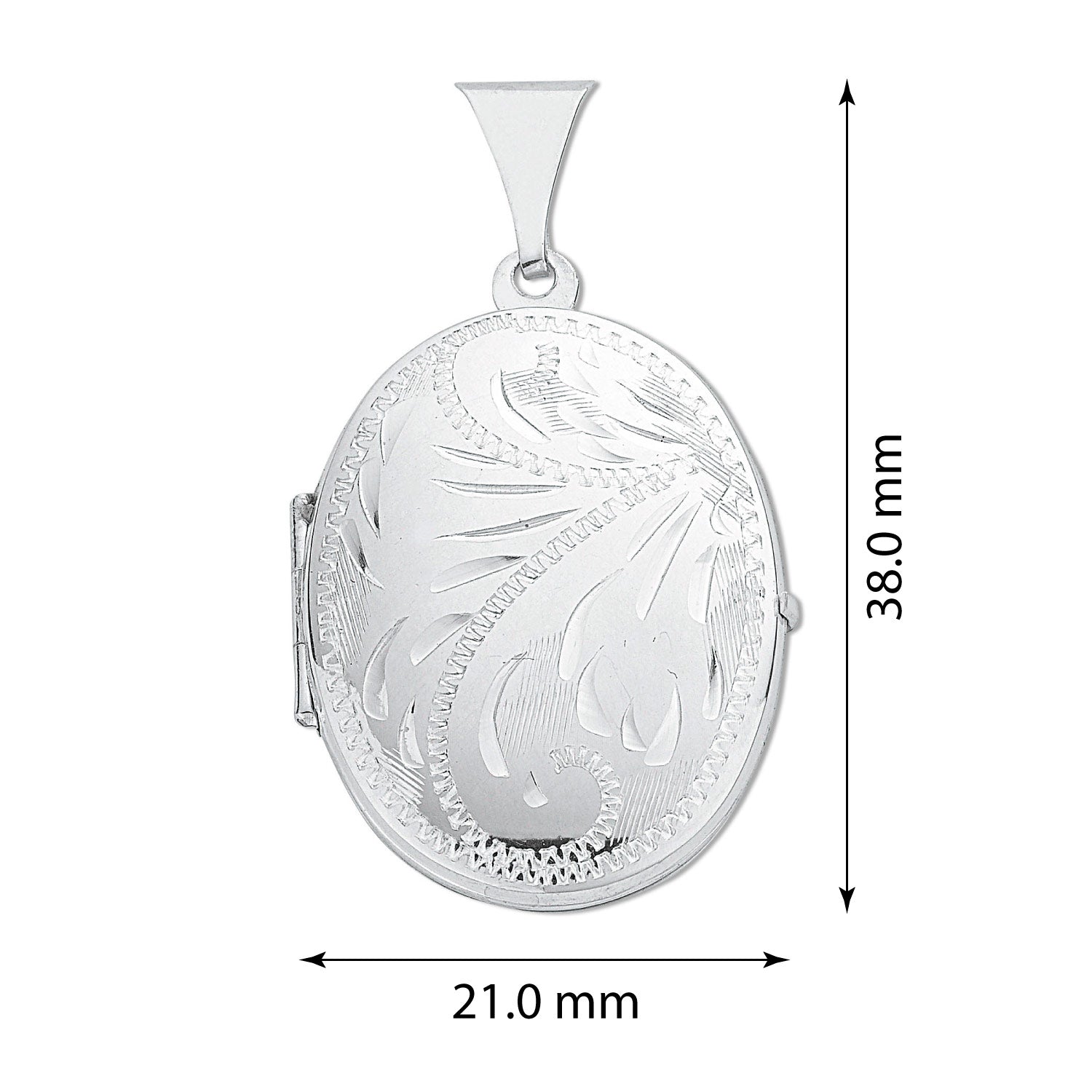 925 Sterling Silver Medium Engraved Ellipse Shaped Locket - FJewellery