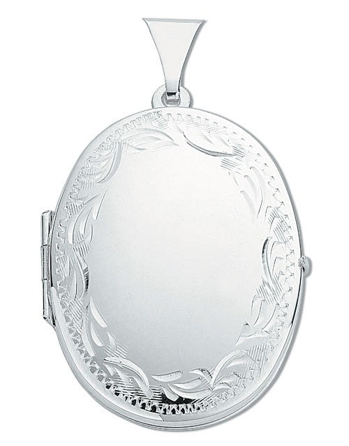 925 Sterling Silver Medium Engraved Oval Designed Locket - FJewellery