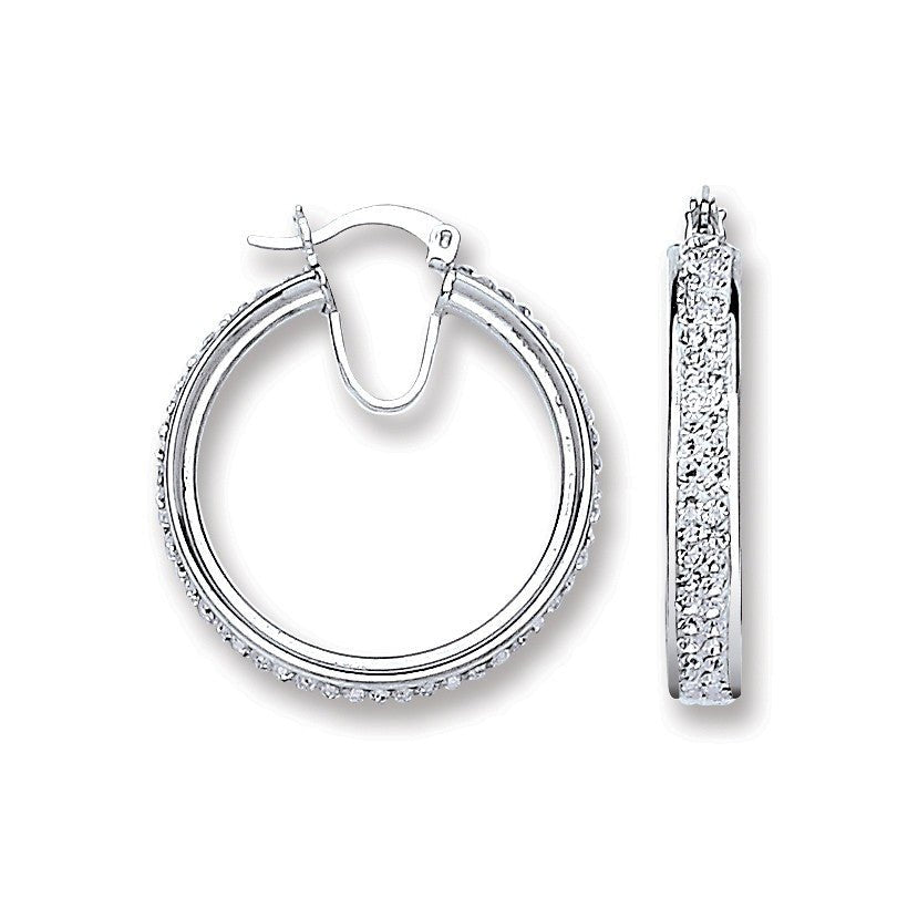 925 Sterling Silver Medium Hoop Crystal Earrings 32.5 X 29.5mm - FJewellery