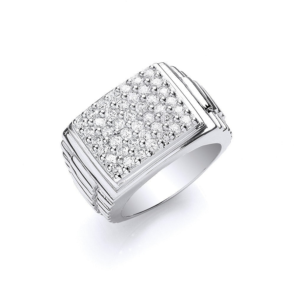 925 Sterling Silver Mens Classic Square Top Cz Ring - FJewellery