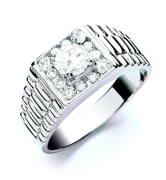 925 Sterling Silver Mens Signet Cz Ring - FJewellery