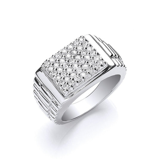 925 Sterling Silver Mens Square Top Prong Setting Cz Ring - FJewellery