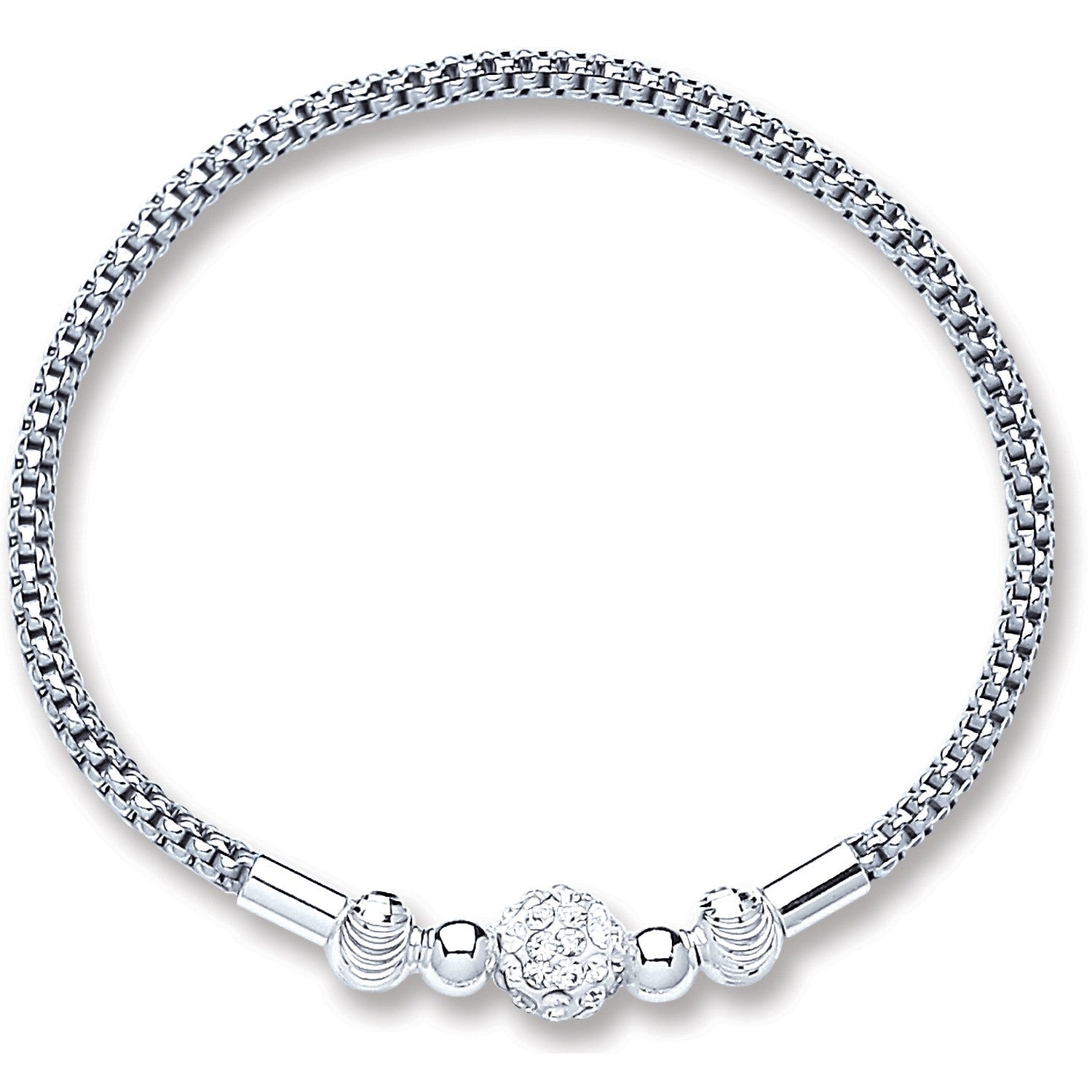 925 Sterling Silver Mesh With Crystal Ball Bracelet - FJewellery