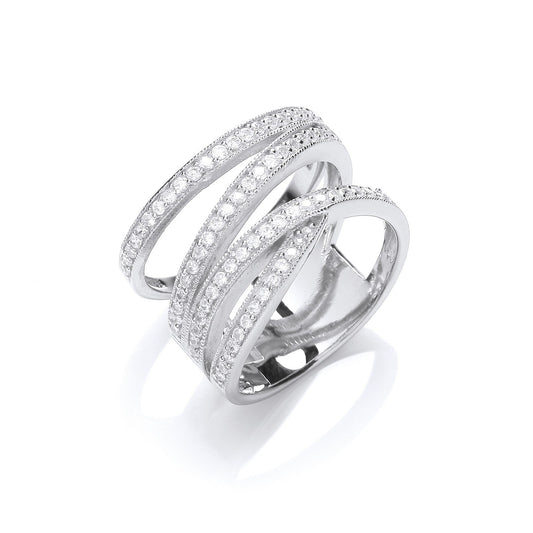 925 Sterling Silver Micro-Pave Multi Band Cz Ring - FJewellery