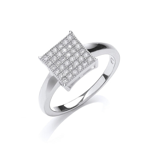 925 Sterling Silver Micro-Pave Square Cz Ring - FJewellery