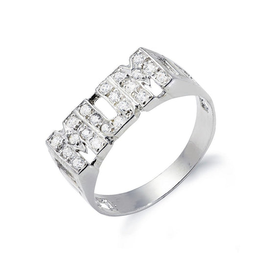 925 Sterling Silver MUM Cz ID Side Ring - FJewellery