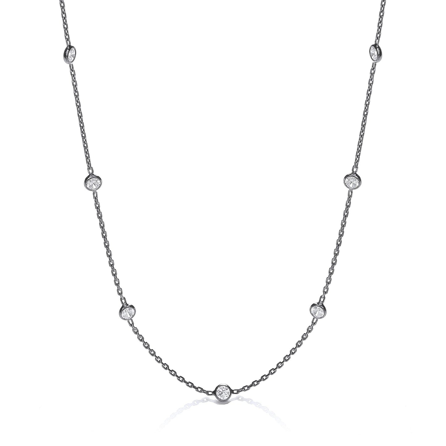 925 Sterling Silver Necklace Set With Cubic Zirconia 18" - FJewellery