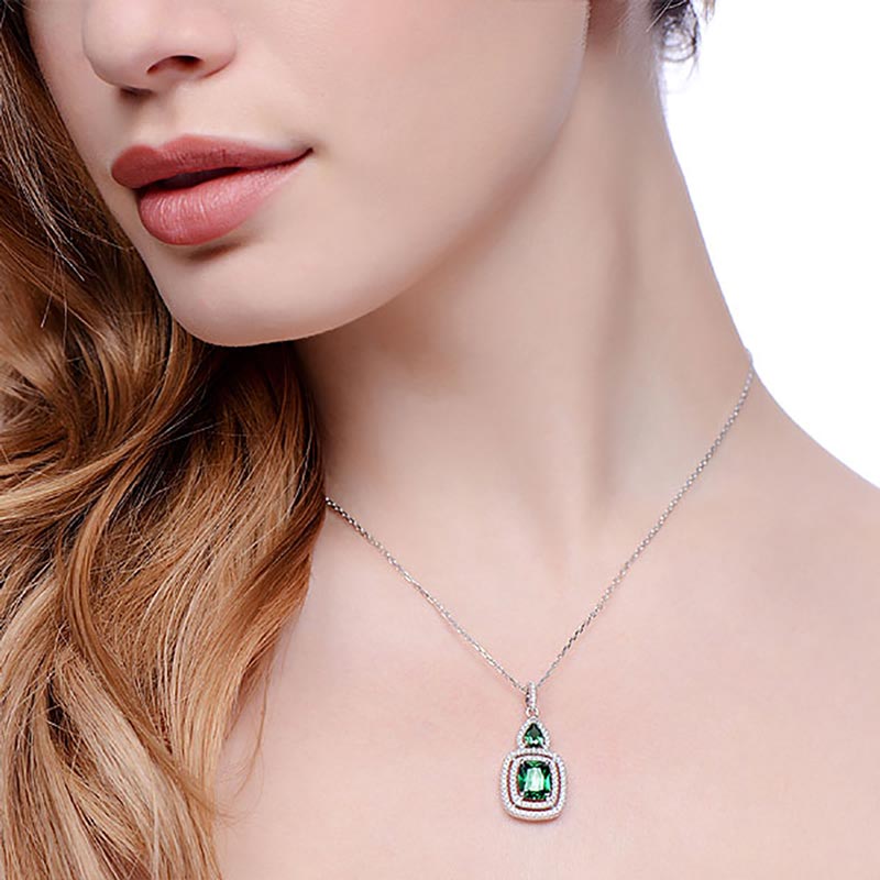 925 Sterling Silver Necklace Set With Green CZs - FJewellery