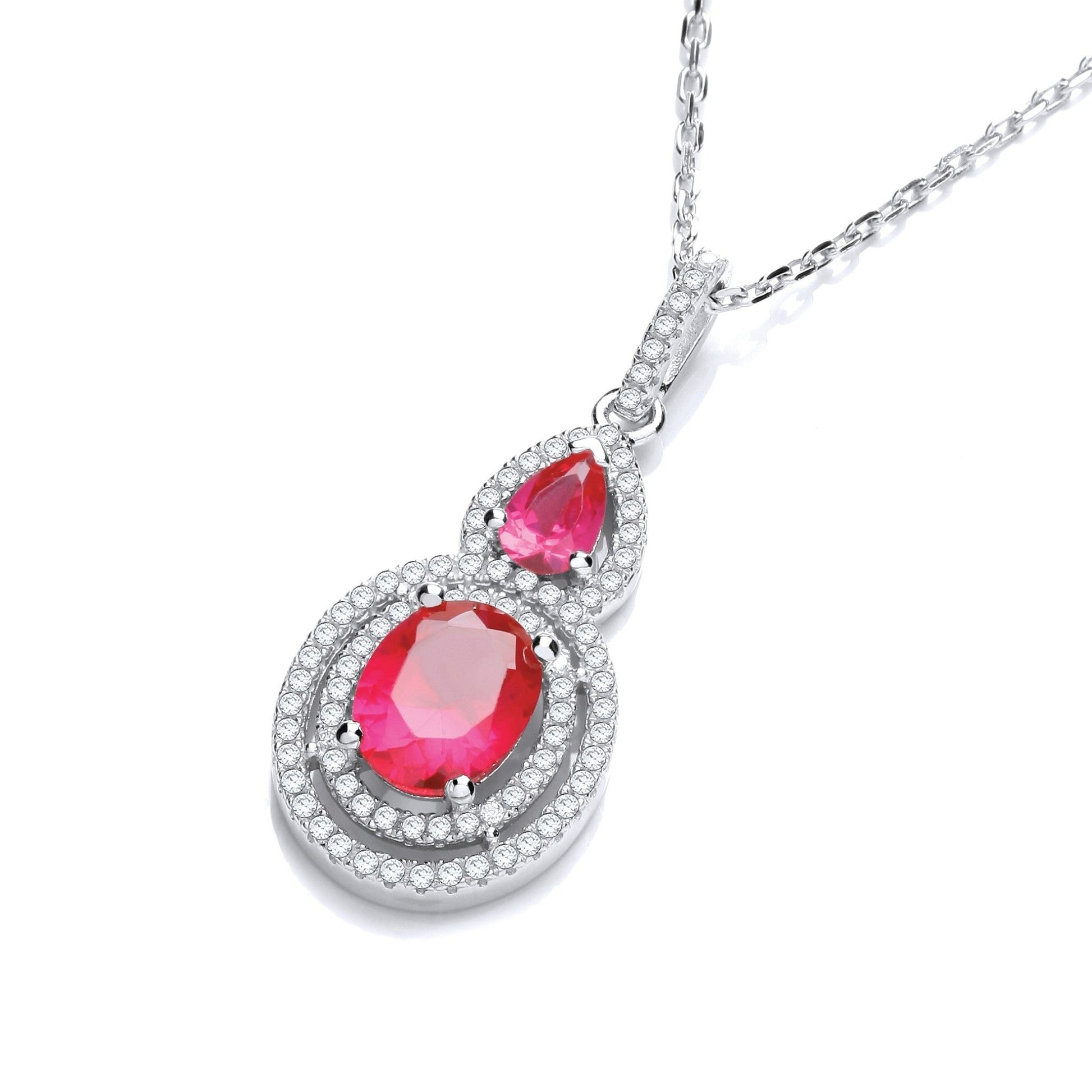 925 Sterling Silver Necklace Set With Red CZs - FJewellery