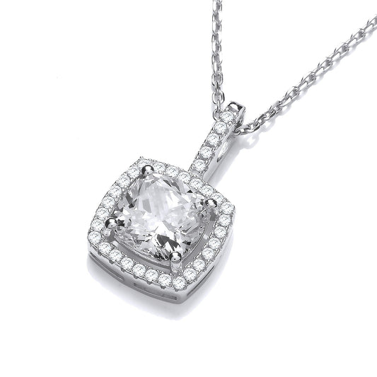 925 Sterling Silver Necklace With Square Pendant set with CZ - FJewellery