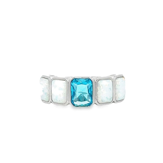 925 Sterling silver Opal & Blue CZ Stones Ring DSHSR0408 - FJewellery