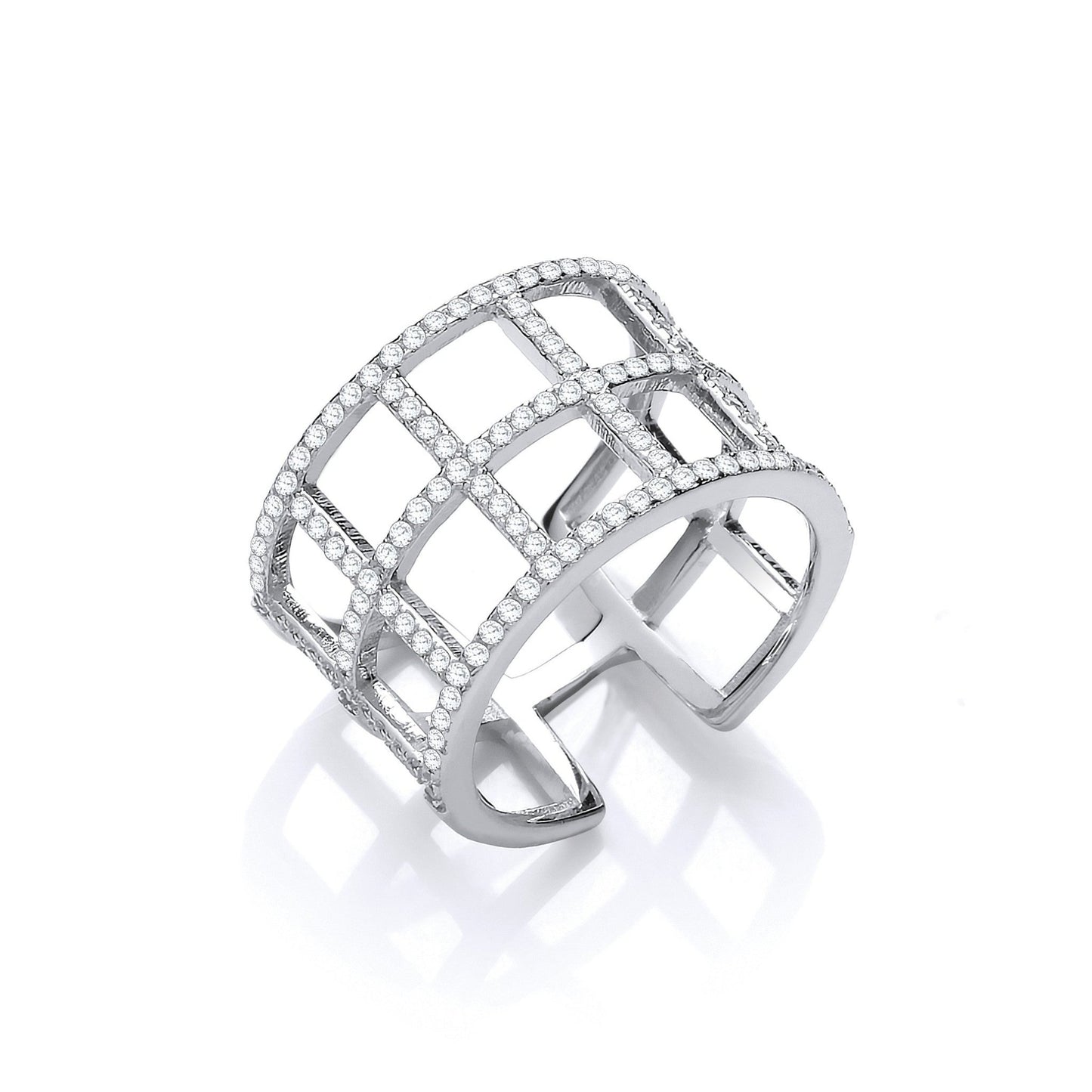 925 Sterling Silver Open Squares Cz Ring - FJewellery