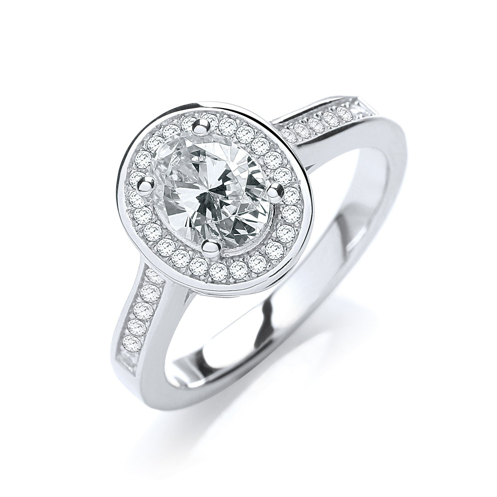 925 Sterling Silver Oval Cut CZ Halo Ring - FJewellery
