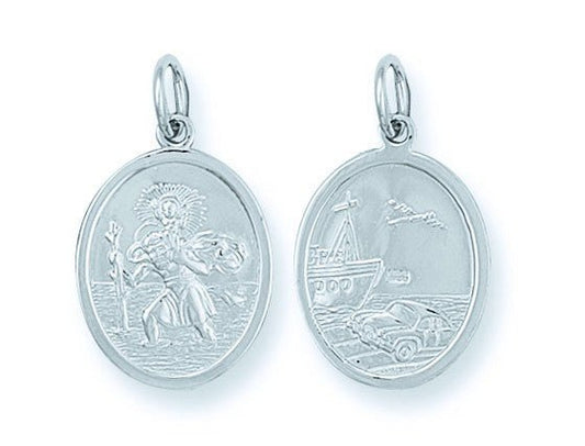 925 Sterling Silver Oval Double Sided Classic St Christopher Pendant - FJewellery