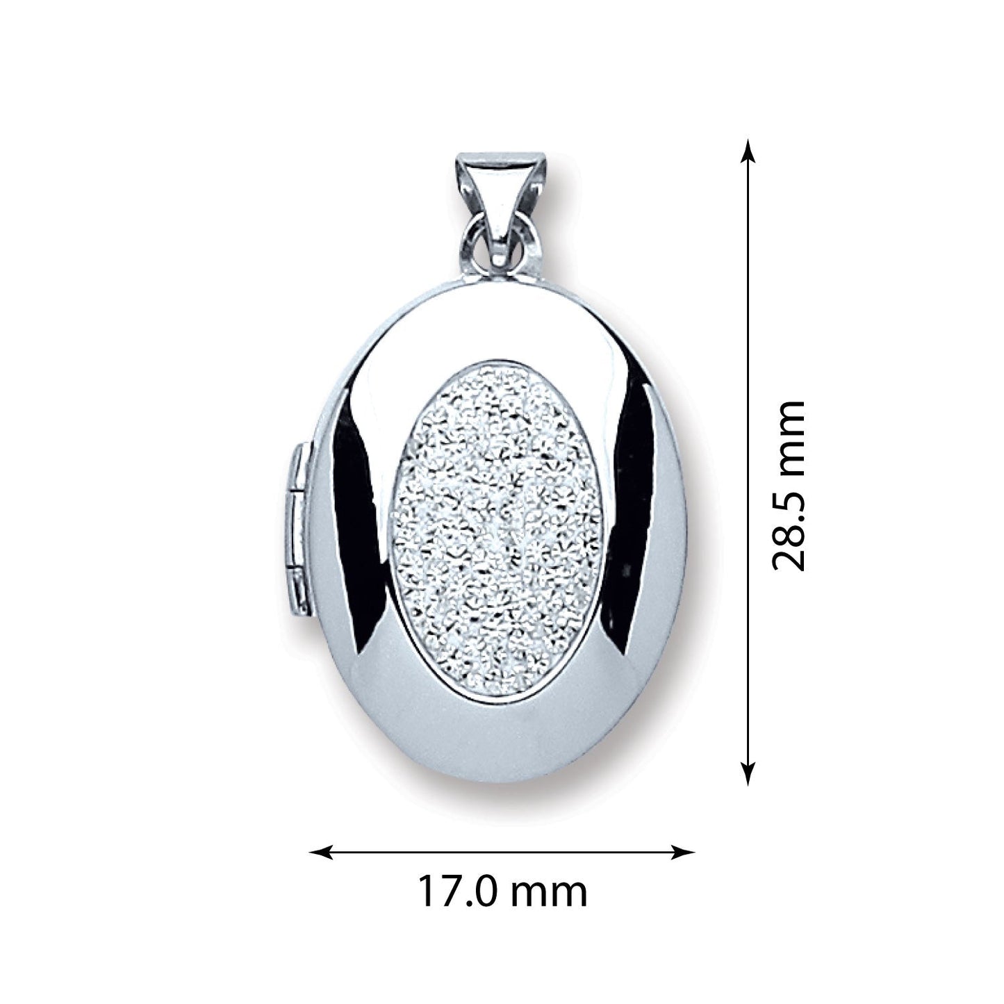 925 Sterling Silver Oval Outside with Crystals Locket - FJewellery