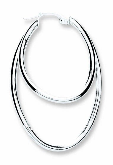 925 Sterling Silver Oval Shaped Double Hoop Earrings 42.0 X 28.0mm - FJewellery