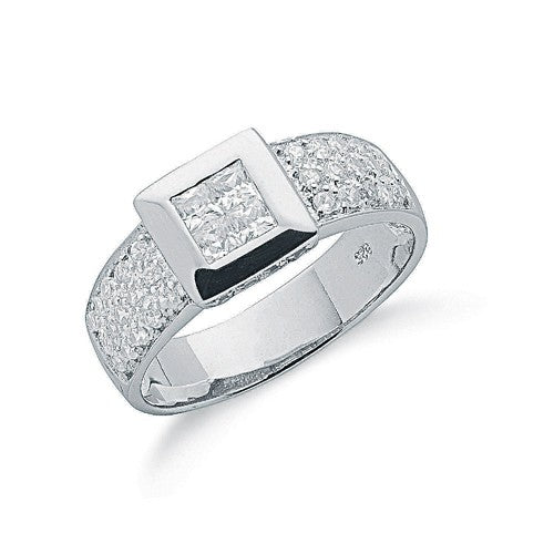 925 Sterling Silver Pave Set Cz Ring - FJewellery