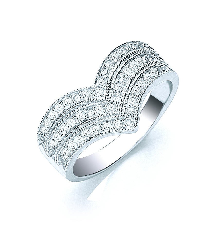 925 Sterling Silver Pave Set Cz Triple Wishbone Ring - FJewellery