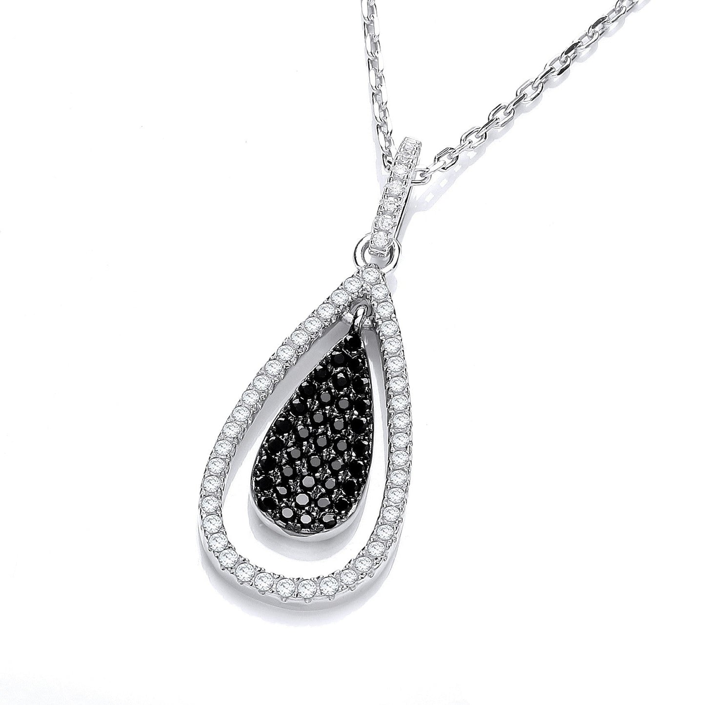 925 Sterling Silver Pear Drop Necklace Set With CZs - FJewellery