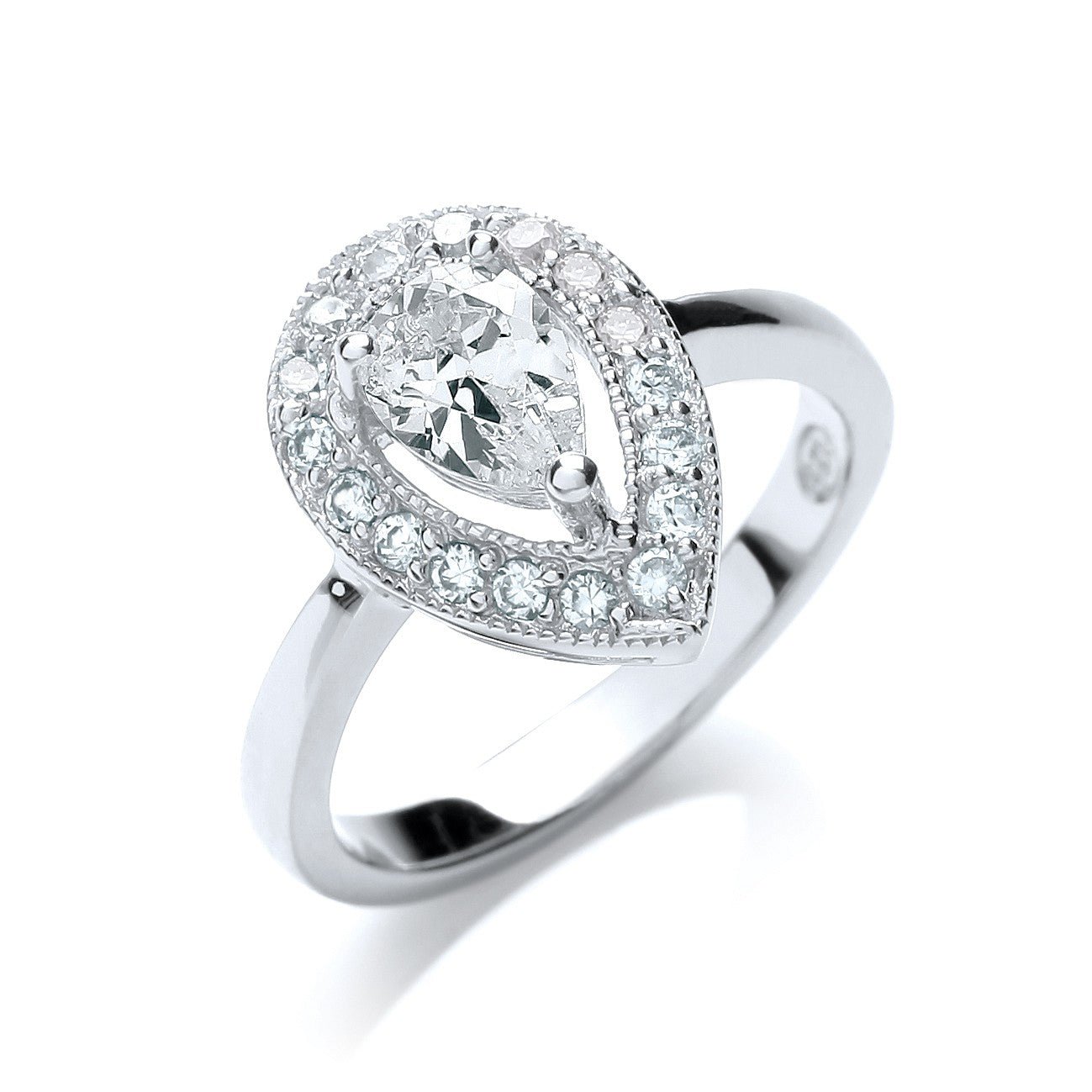 925 Sterling Silver Pear Shape CZ Halo Ring - FJewellery