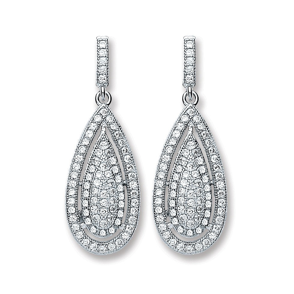 925 Sterling Silver Pear Shape Fancy Drop Earrings - FJewellery