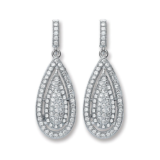 925 Sterling Silver Pear Shape Fancy Drop Earrings - FJewellery