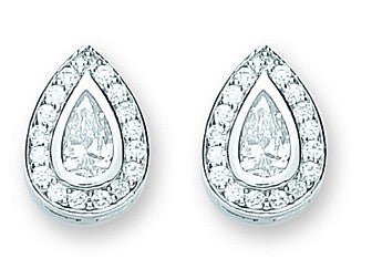 925 Sterling Silver Pear Shaped Cz Cluster Studs 10.0 X 14.0mm - FJewellery