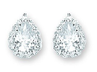 925 Sterling Silver Pear Shaped Cz Cluster Studs 9.5 X 13.5mm - FJewellery