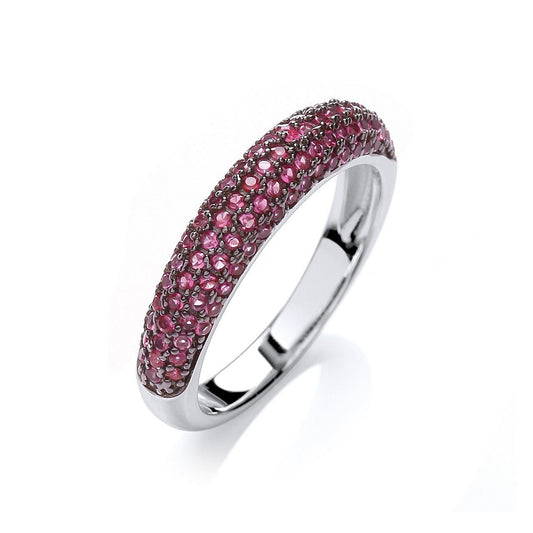 925 Sterling Silver & Pink CZ Half Eternity Ring - FJewellery