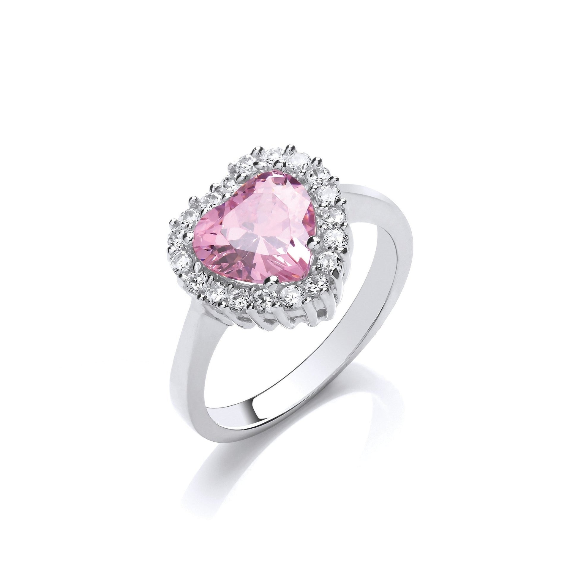 925 Sterling Silver Pink Cz Heart Cluster Ring - FJewellery
