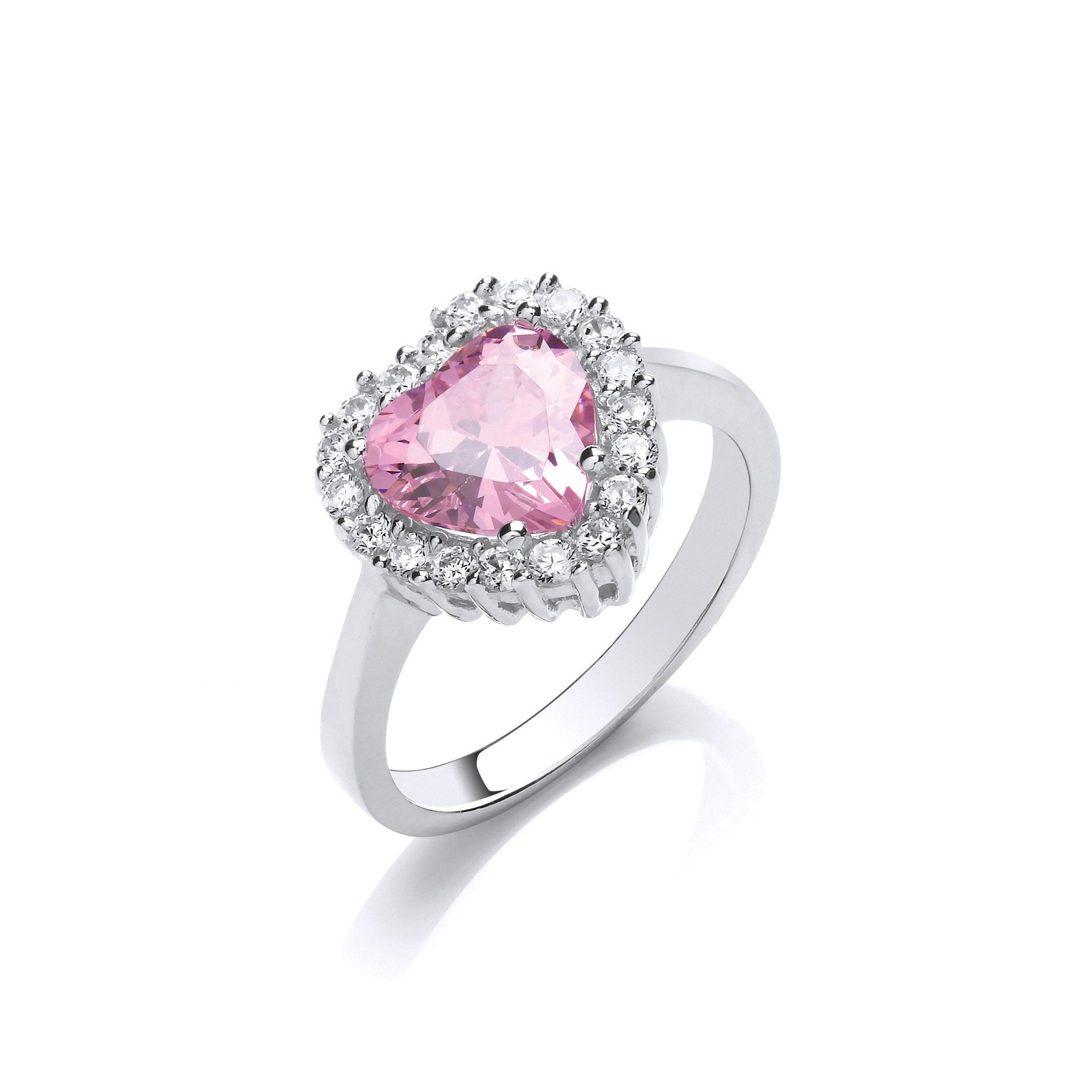 925 Sterling Silver Pink Cz Heart Cluster Ring - FJewellery