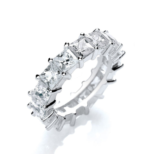 925 Sterling Silver Princess Cut CZ Full Eternity Ring - FJewellery