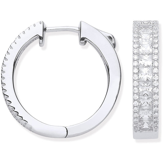 925 Sterling Silver Princess & Round Cz 20mm Huggies - FJewellery