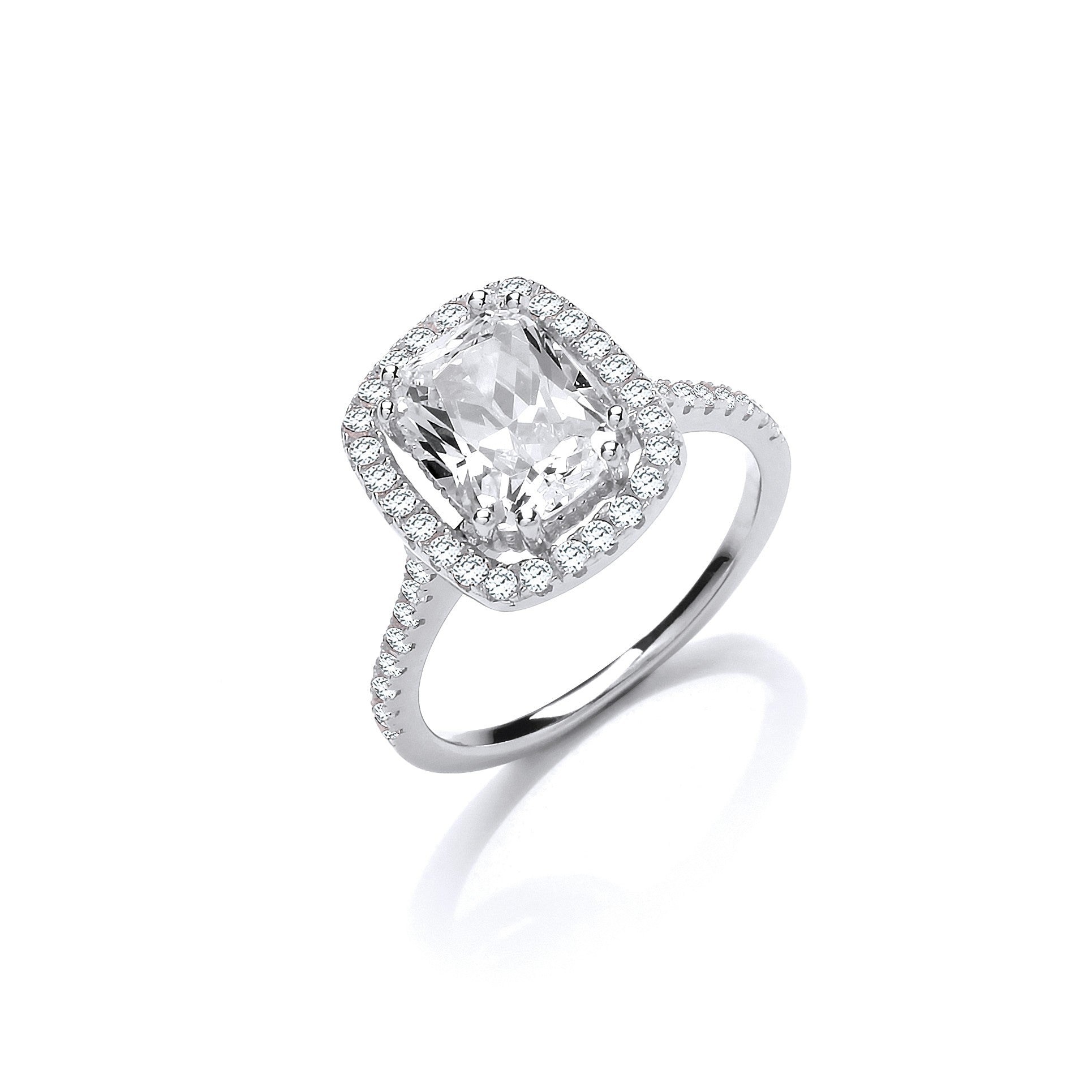 925 Sterling Silver Radiant Cut Halo CZ Ring - FJewellery