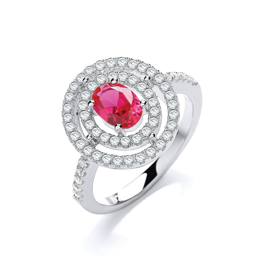 925 Sterling Silver & Red CZ Halo Ring - FJewellery