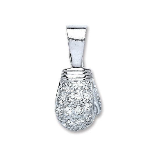 925 Sterling Silver Right Handed Boxing Glove Cz Pendant - FJewellery