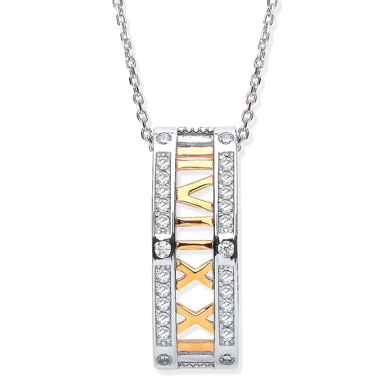 925 Sterling Silver & Roman Numeral Drop Pendant Necklace - FJewellery