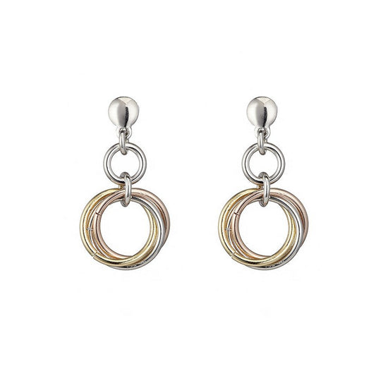 925 Sterling Silver, Rose & Yellow Circle Drop Earrings - FJewellery