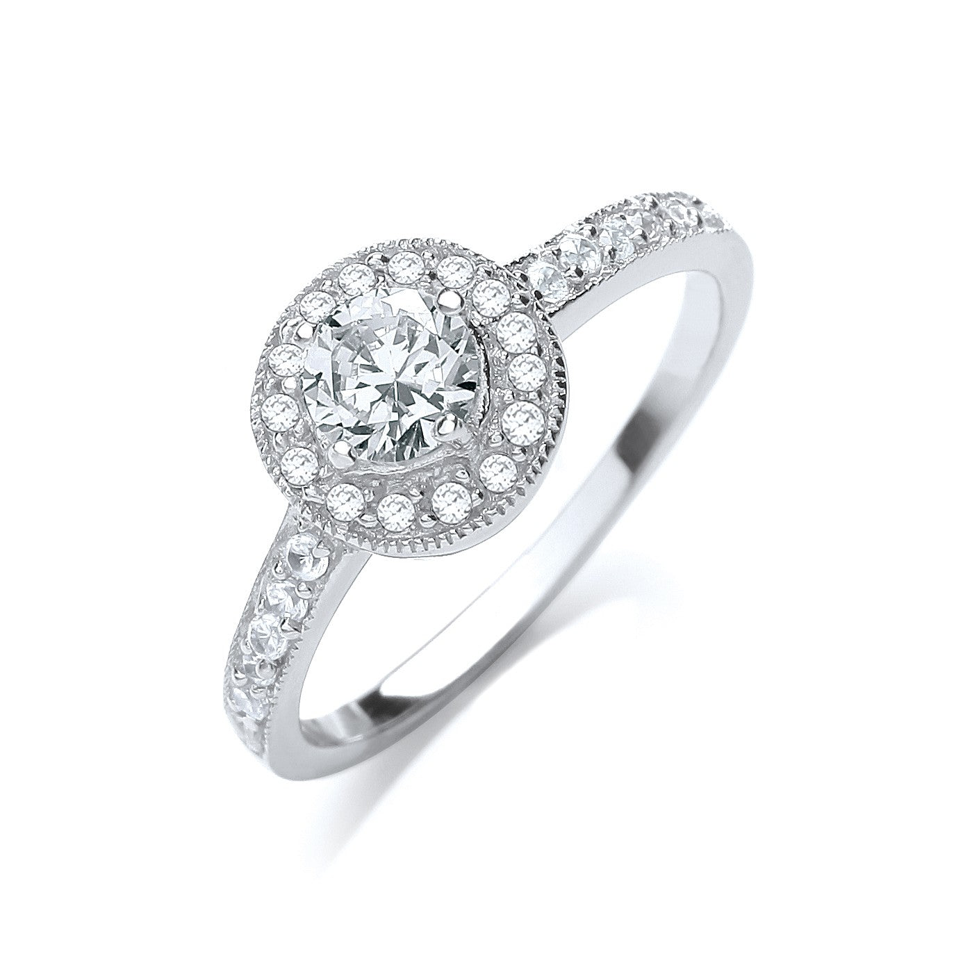 925 Sterling Silver Round CZ Halo Ring - FJewellery