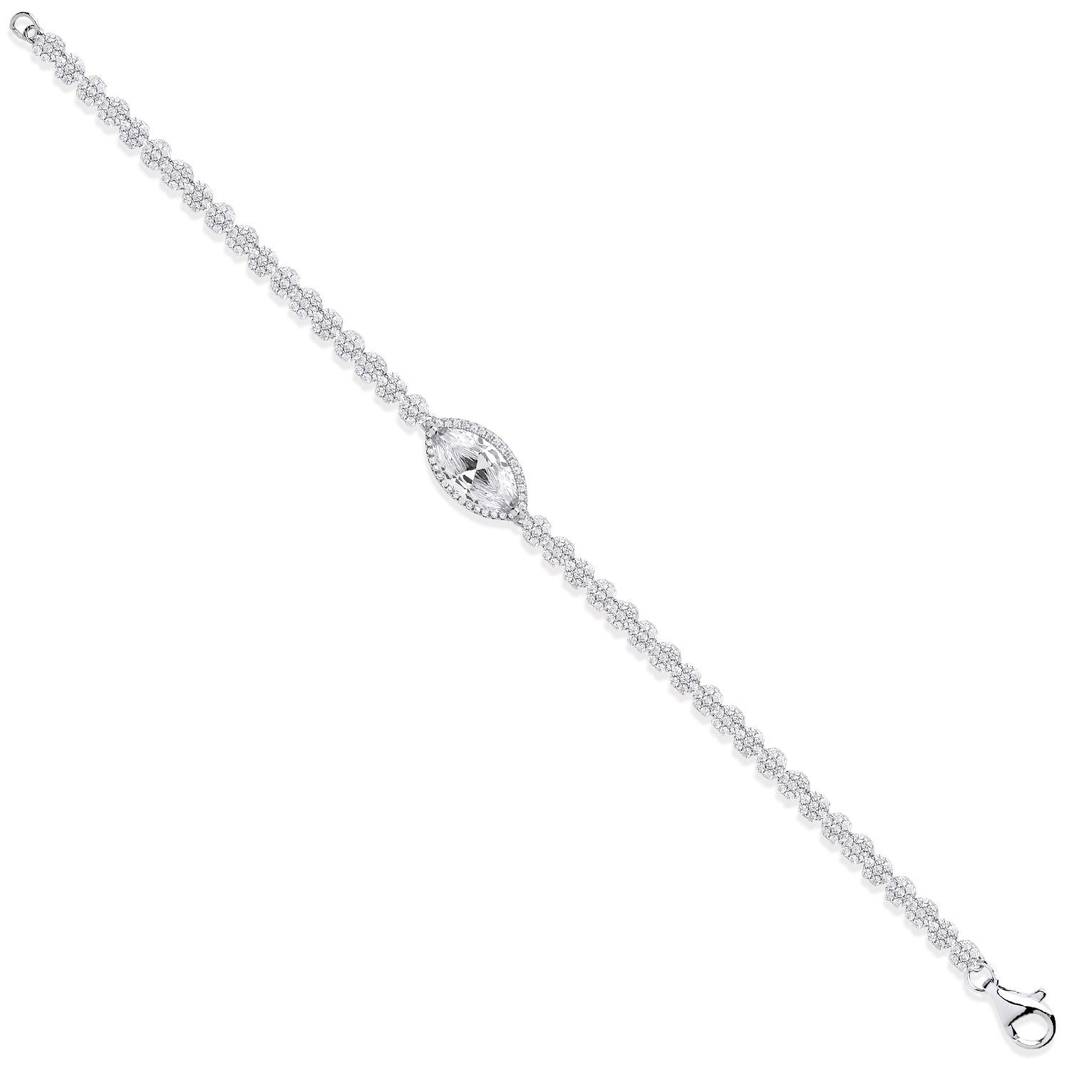 925 Sterling Silver Round Flower Style Cz'S Bracelet - FJewellery