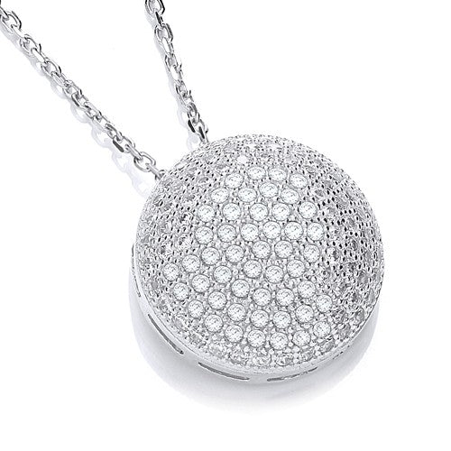 925 Sterling Silver Round Pendant Necklace Set With CZs - FJewellery