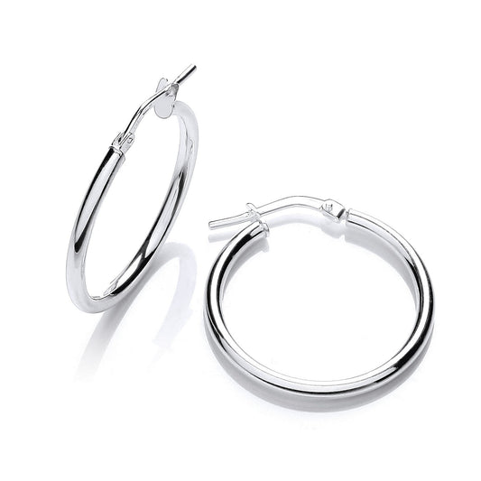 925 Sterling Silver Round Tube Hoop Earrings 24.0 X 2.1mm - FJewellery