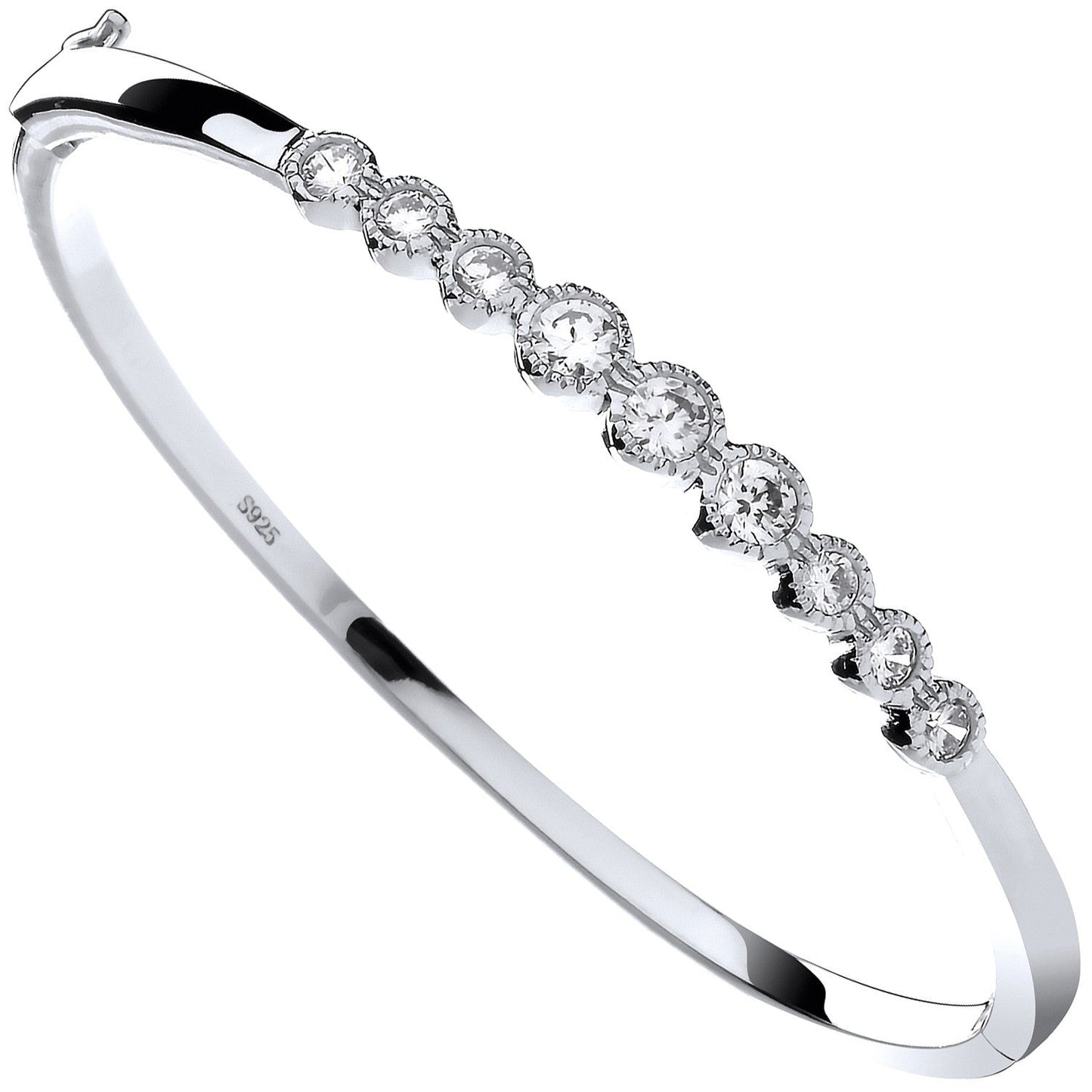 925 Sterling Silver Rubover Cz Ladies Bangle - FJewellery