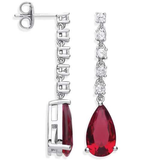 925 Sterling Silver Ruby Red Pear Shape Cz Drop Earrings - FJewellery